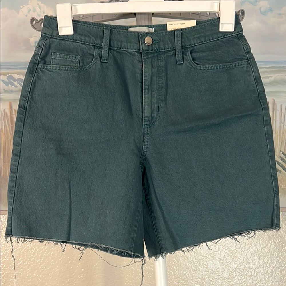 Women's Green Denim Shorts High Waisted